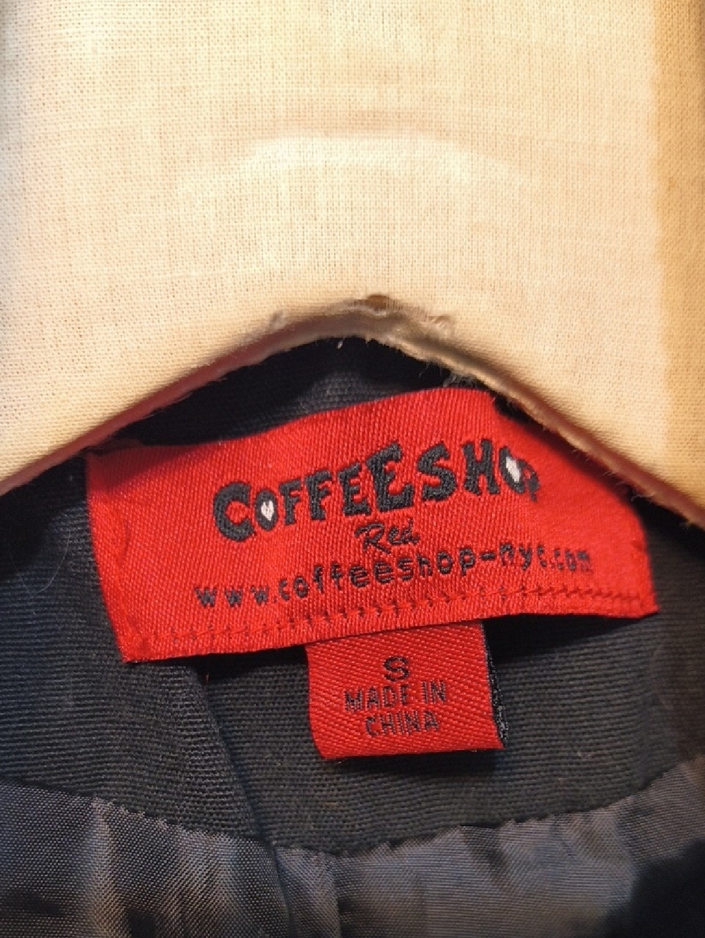 Women's Coffee Shop Red Mid Length Black Snap Button Mockneck Coat S - Picture 12 of 17